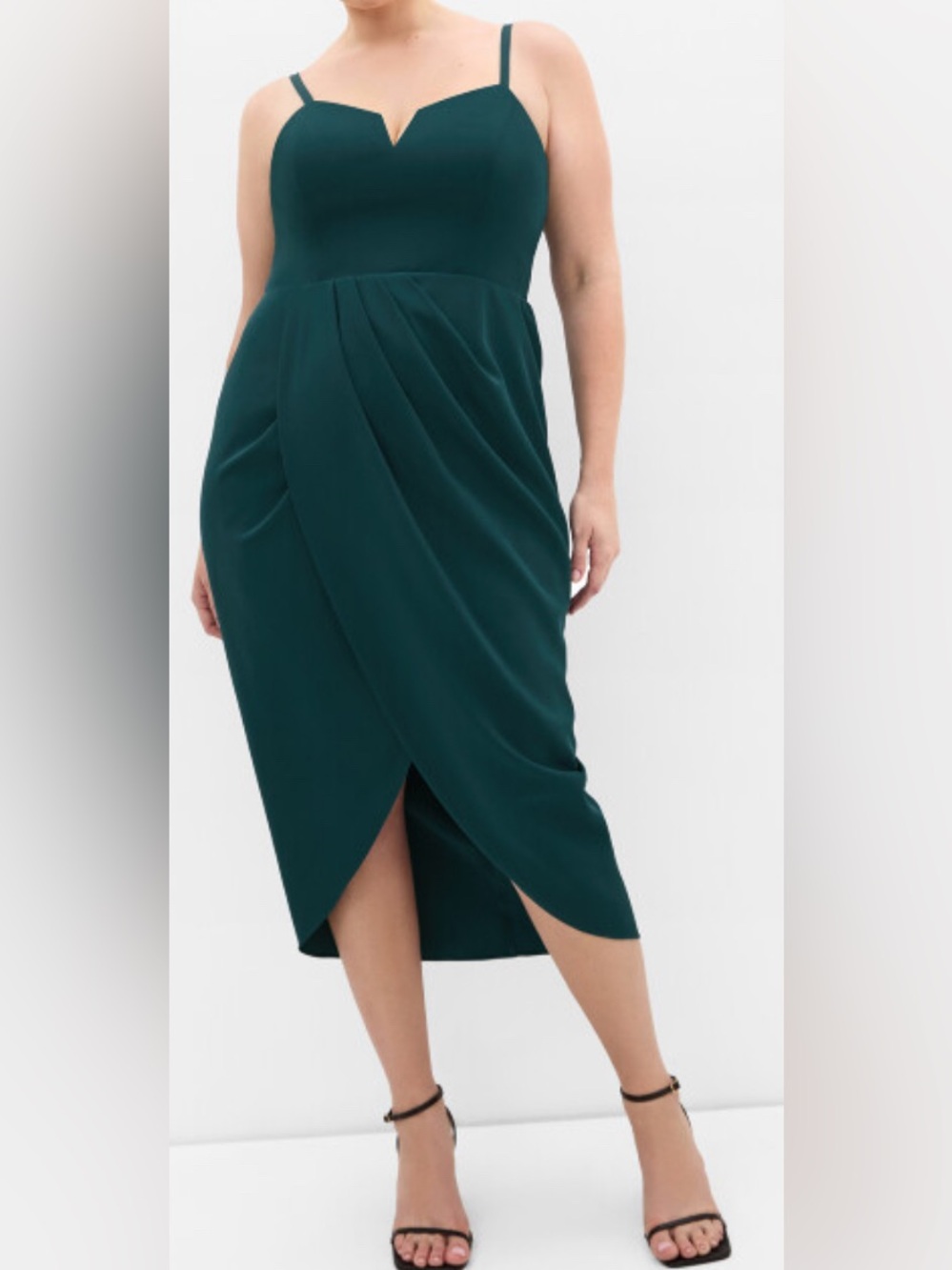 City Chic Sassy V Sleeveless Tulip Wrap Dress in Deep Teal, size 14